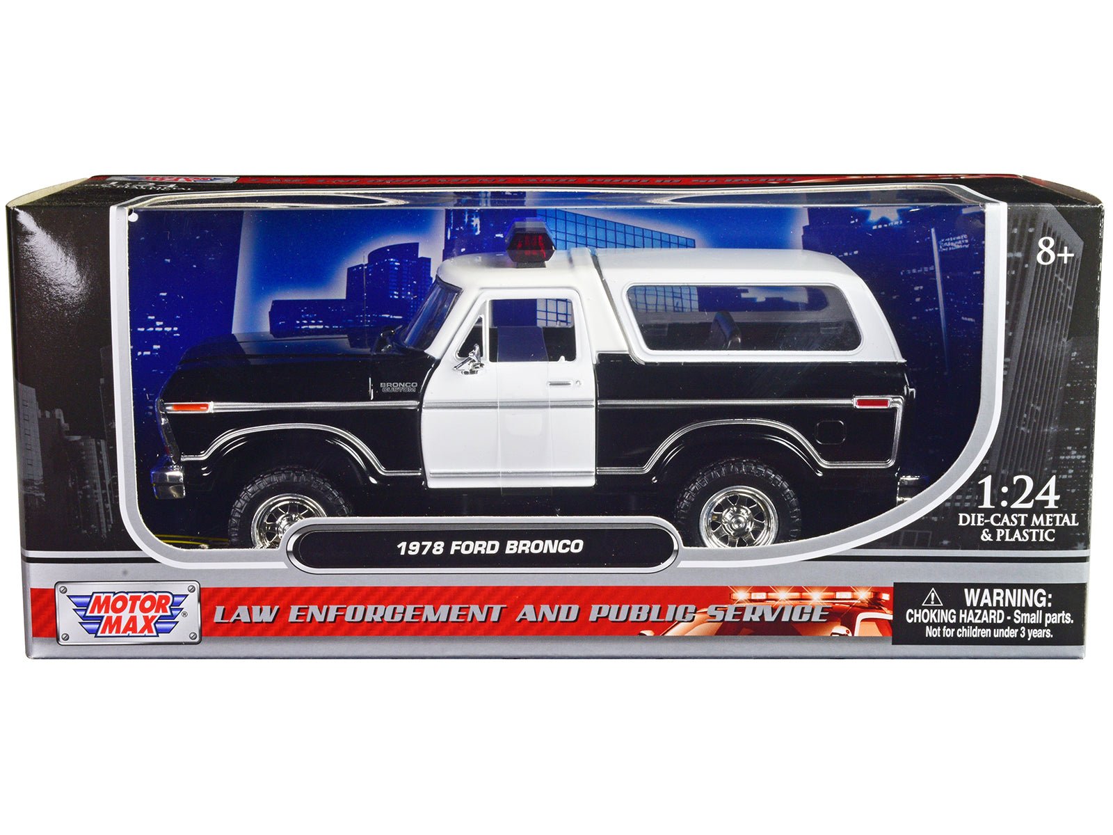 1978 Ford Bronco Police Car Unmarked Black and White "Law Enforcement and Public Service" Series 1/24 Diecast Model Car by Motormax free shipping USA - Rapid Vehicles