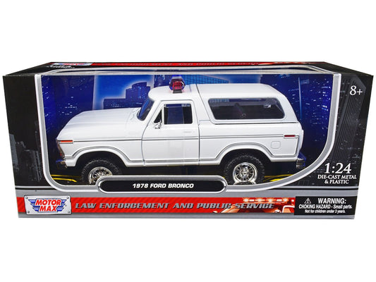 1978 Ford Bronco Police Car Unmarked White "Law Enforcement and Public Service" Series 1/24 Diecast Model Car by Motormax free shipping USA - Rapid Vehicles