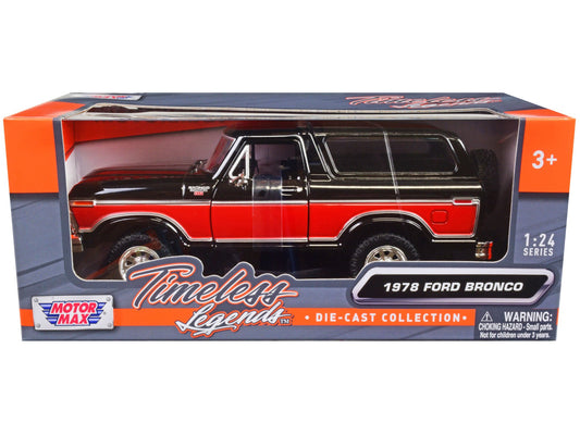 1978 Ford Bronco Ranger XLT with Spare Tire Black and Red "Timeless Legends" Series 1/24 Diecast Model Car by Motormax free shipping USA - Rapid Vehicles