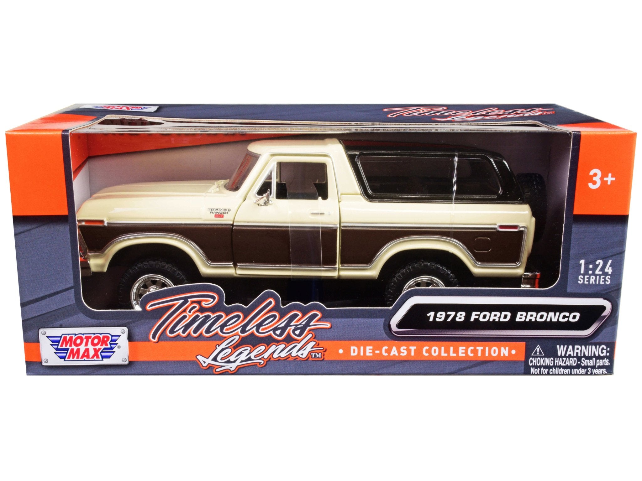 1978 Ford Bronco Ranger XLT with Spare Tire Cream and Brown with Black Camper Shell "Timeless Legends" Series 1/24 Diecast Model Car by Motormax free shipping USA - Rapid Vehicles