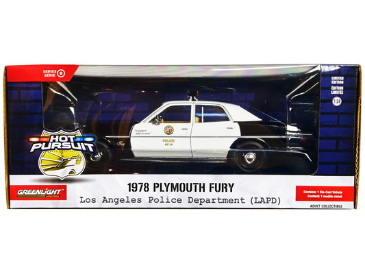 1978 Plymouth Fury Black and White "LAPD (Los Angeles Police Department)" "Hot Pursuit" Series 9 1/24 Diecast Model Car by Greenlight free shipping USA - Rapid Vehicles