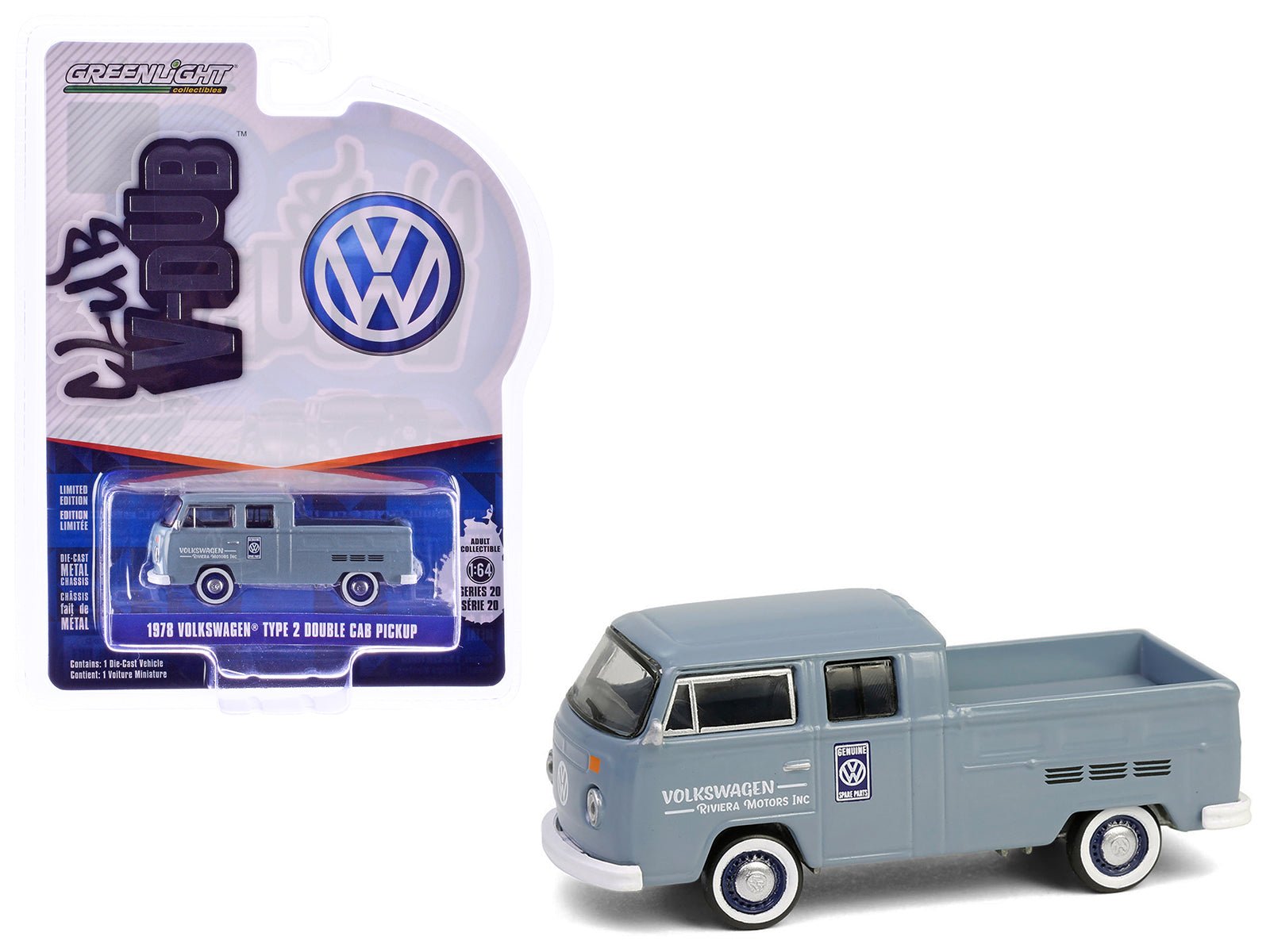 1978 Volkswagen Type 2 Double Cab Pickup Truck "Volkswagen Service" Gray "Club Vee - Dub" Series 20 1/64 Diecast Model Car by Greenlight free shipping USA - Rapid Vehicles