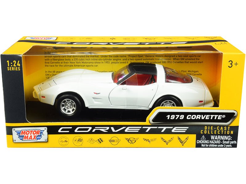 1979 Chevrolet Corvette C3 White with Black Top and Red Interior "History of Corvette" Series 1/24 Diecast Model Car by Motormax free shipping USA - Rapid Vehicles