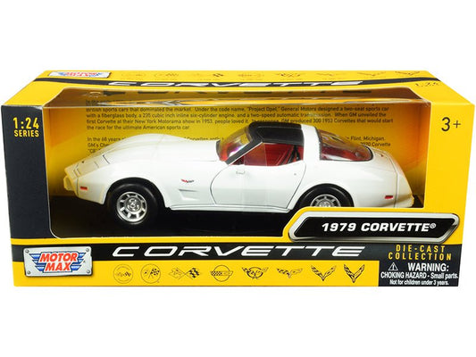 1979 Chevrolet Corvette C3 White with Black Top and Red Interior "History of Corvette" Series 1/24 Diecast Model Car by Motormax free shipping USA - Rapid Vehicles