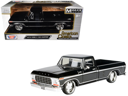 1979 Ford F - 150 Custom Pickup Truck Black "Maxx Design" Series 1/24 Diecast Model Car by Motormax free shipping USA - Rapid Vehicles