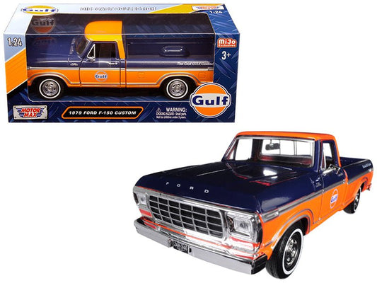 1979 Ford F-150 Custom Pickup Truck "Gulf" Dark Blue and Orange 1/24 Diecast Model Car by Motormax free shipping USA - Rapid Vehicles