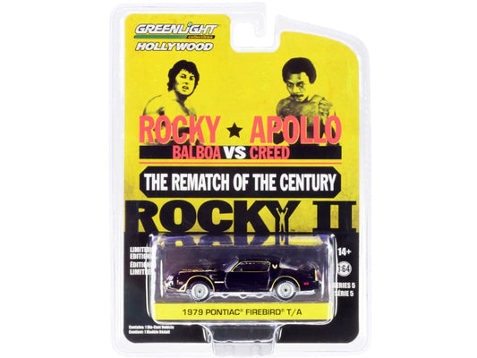 1979 Pontiac Firebird Trans Am T/A Black with Hood Bird "Rocky II" (1979) Movie "Hollywood Series" Release 5 1/64 Diecast Model Car by Greenlight free shipping USA - Rapid Vehicles