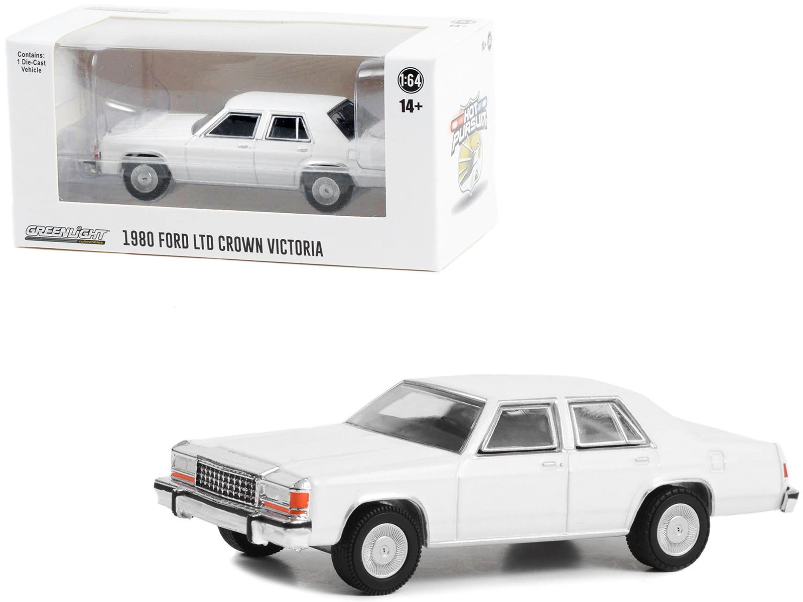 1980 - 1991 Ford LTD Crown Victoria Police White "Hot Pursuit" "Hobby Exclusive" Series 1/64 Diecast Model Car by Greenlight free shipping USA - Rapid Vehicles