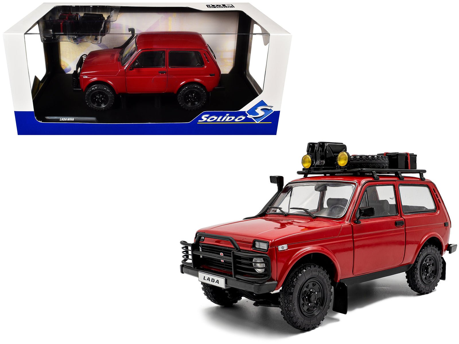1980 Lada Niva Red with Roof Rack and Accessories 1/18 Diecast Model Car by Solido free shipping USA - Rapid Vehicles