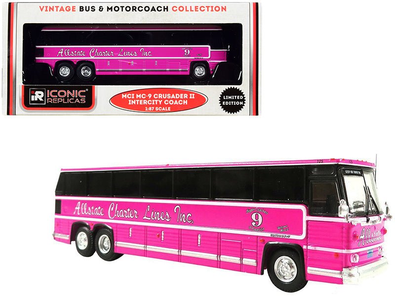 1980 MCI MC-9 Crusader II Intercity Coach Bus Pink "Allstate Charter Lines Inc." "Vintage Bus & Motorcoach Collection" 1/87 (HO) Diecast Model by Iconic Replicas free shipping USA - Rapid Vehicles