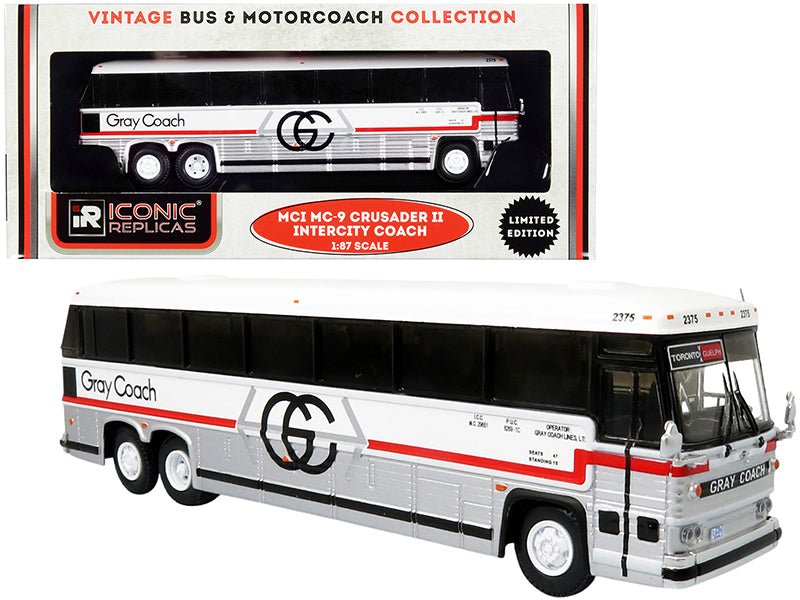 1980 MCI MC - 9 Crusader II Intercity Coach Bus "Toronto - Guelph" Ontario (Canada) "Gray Coach" "Vintage Bus & Motorcoach Collection" 1/87 (HO) Diecast Model by Iconic Replicas free shipping USA - Rapid Vehicles