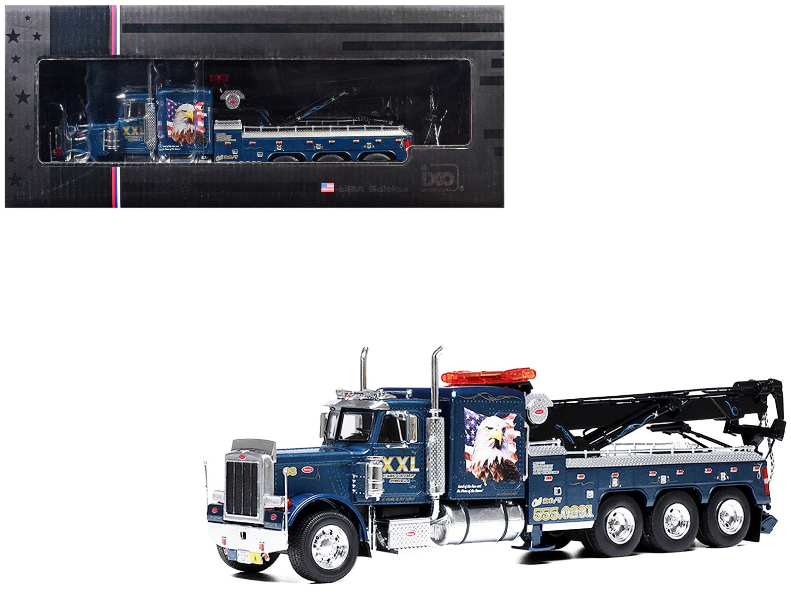 1980 Peterbilt 359 Wrecker Tow Truck "XXL Towing and Recovery" Blue Metallic with Graphics 1/43 Diecast Model by IXO Models free shipping USA - Rapid Vehicles
