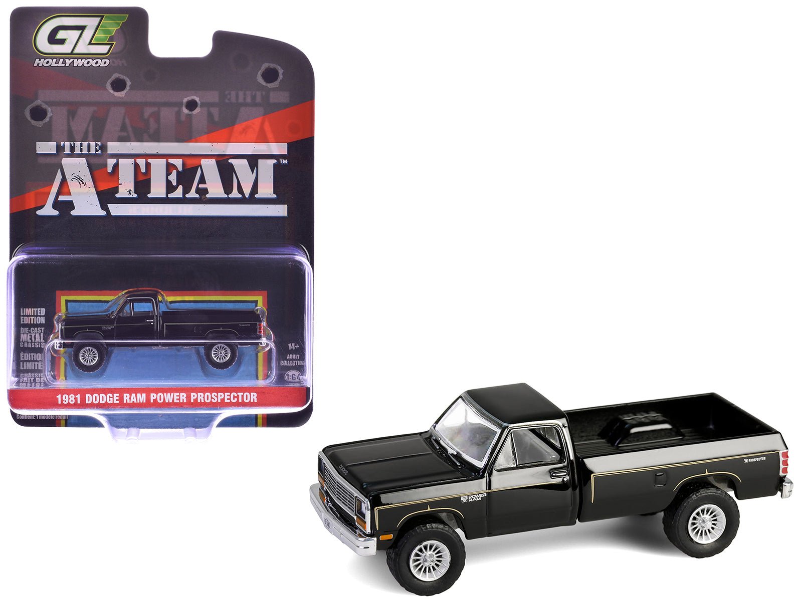 1981 Dodge Power Ram Prospector Pickup Truck Black "The A - Team" (1983 - 1987) TV Series "Hollywood Series" Release 43 1/64 Diecast Model Car by Greenlight free shipping USA - Rapid Vehicles