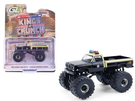 1983 Dodge Ram W350 Monster Truck "Florida Highway Patrol" Black with Cream Top and Stripes "Kings of Crunch - Hot Pursuit" Special Edition 1/64 Diecast Model Car by Greenlight free shipping USA - Rapid Vehicles