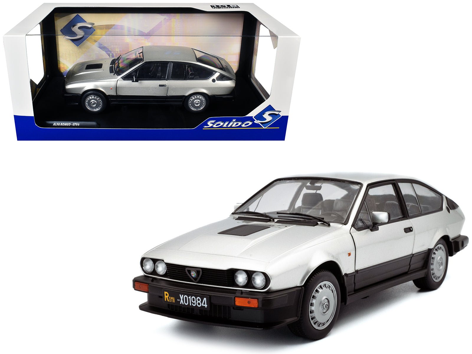 1984 Alfa Romeo GTV6 Silver Metallic 1/18 Diecast Model Car by Solido free shipping USA - Rapid Vehicles