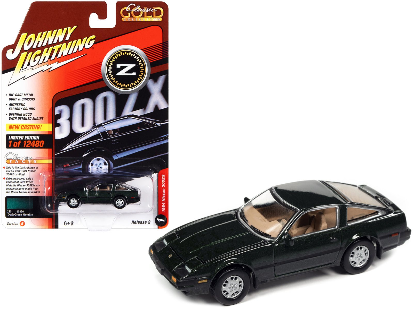 1984 Nissan 300ZX Dark Green with Black Stripes "Classic Gold Collection" Series Limited Edition to 12480 pieces Worldwide 1/64 Diecast Model Car by Johnny Lightning free shipping USA - Rapid Vehicles
