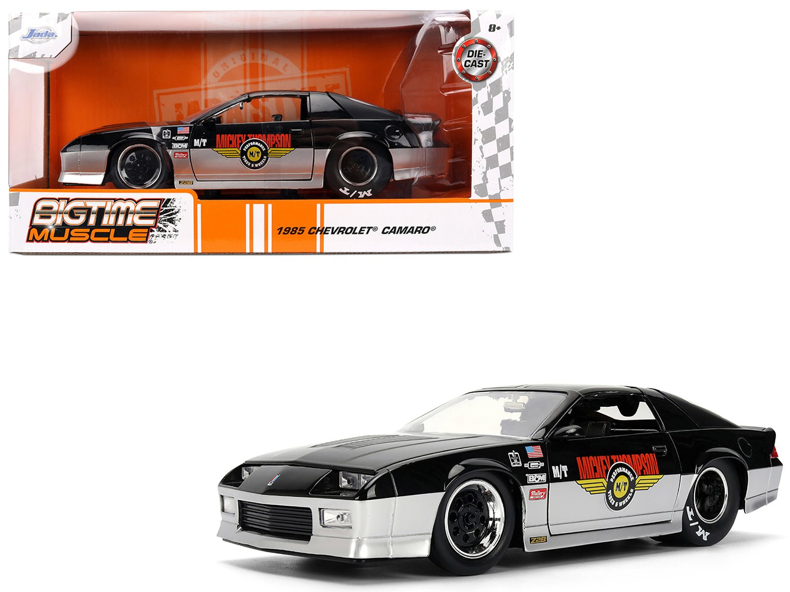 1985 Chevrolet Camaro Z28 "Mickey Thompson" Black and Silver Metallic "Bigtime Muscle" Series 1/24 Diecast Model Car by Jada free shipping USA - Rapid Vehicles