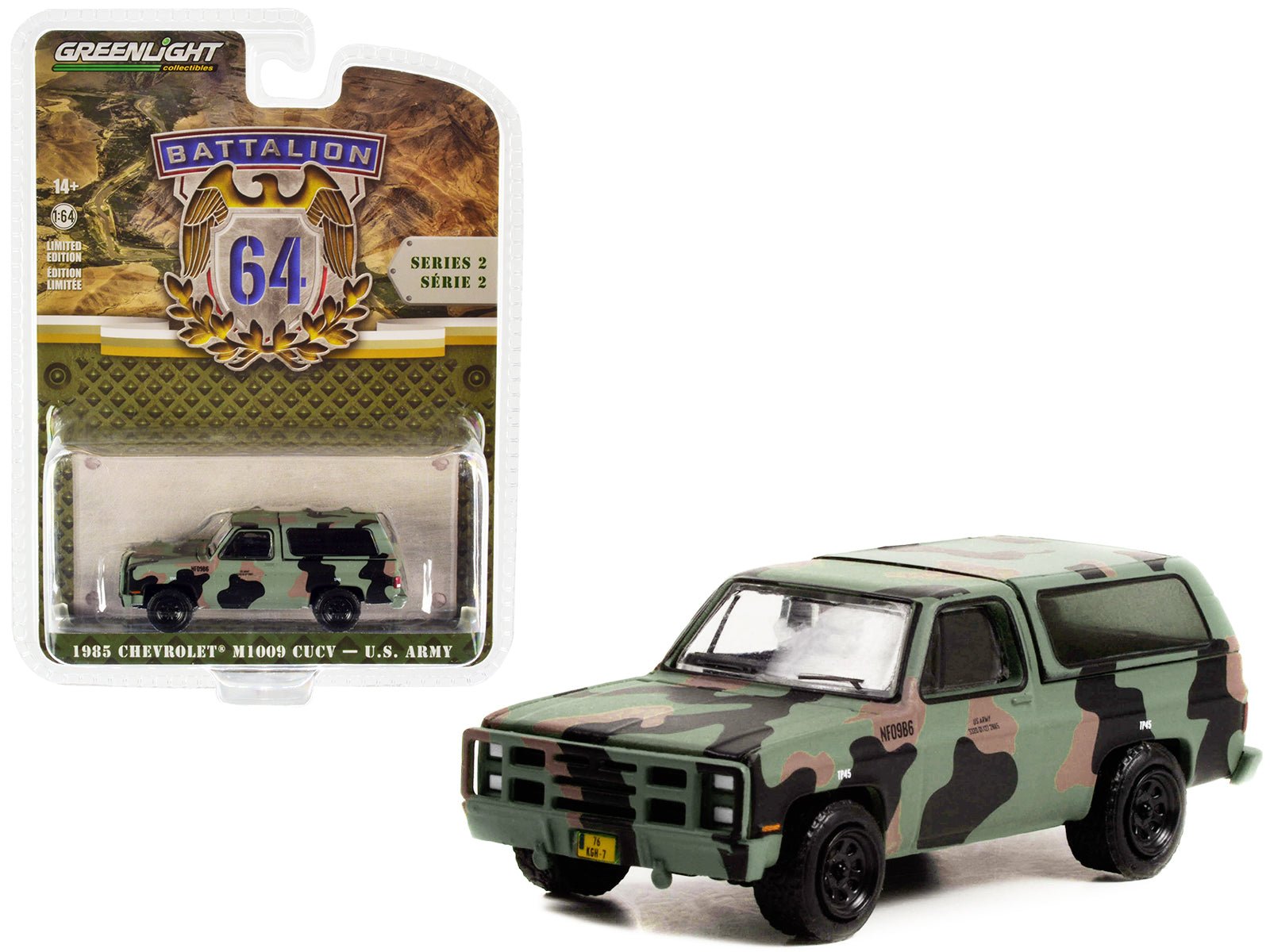 1985 Chevrolet M1009 CUCV Camouflage "U.S. Army" "Battalion 64" Release 2 1/64 Diecast Model Car by Greenlight free shipping USA - Rapid Vehicles