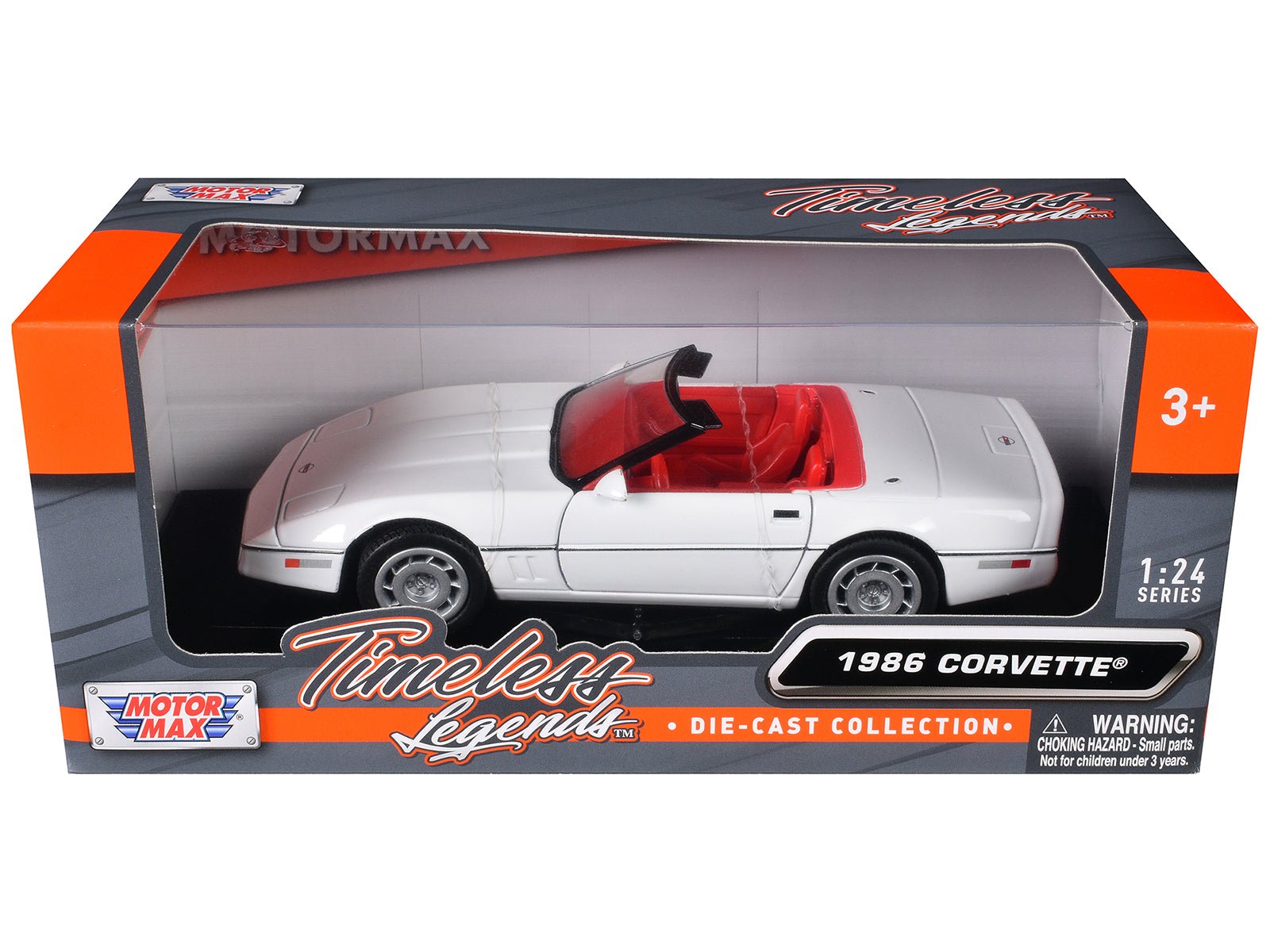 1986 Chevrolet Corvette C4 Convertible White with Red Interior "Timeless Legends" Series 1/24 Diecast Model Car by Motormax free shipping USA - Rapid Vehicles