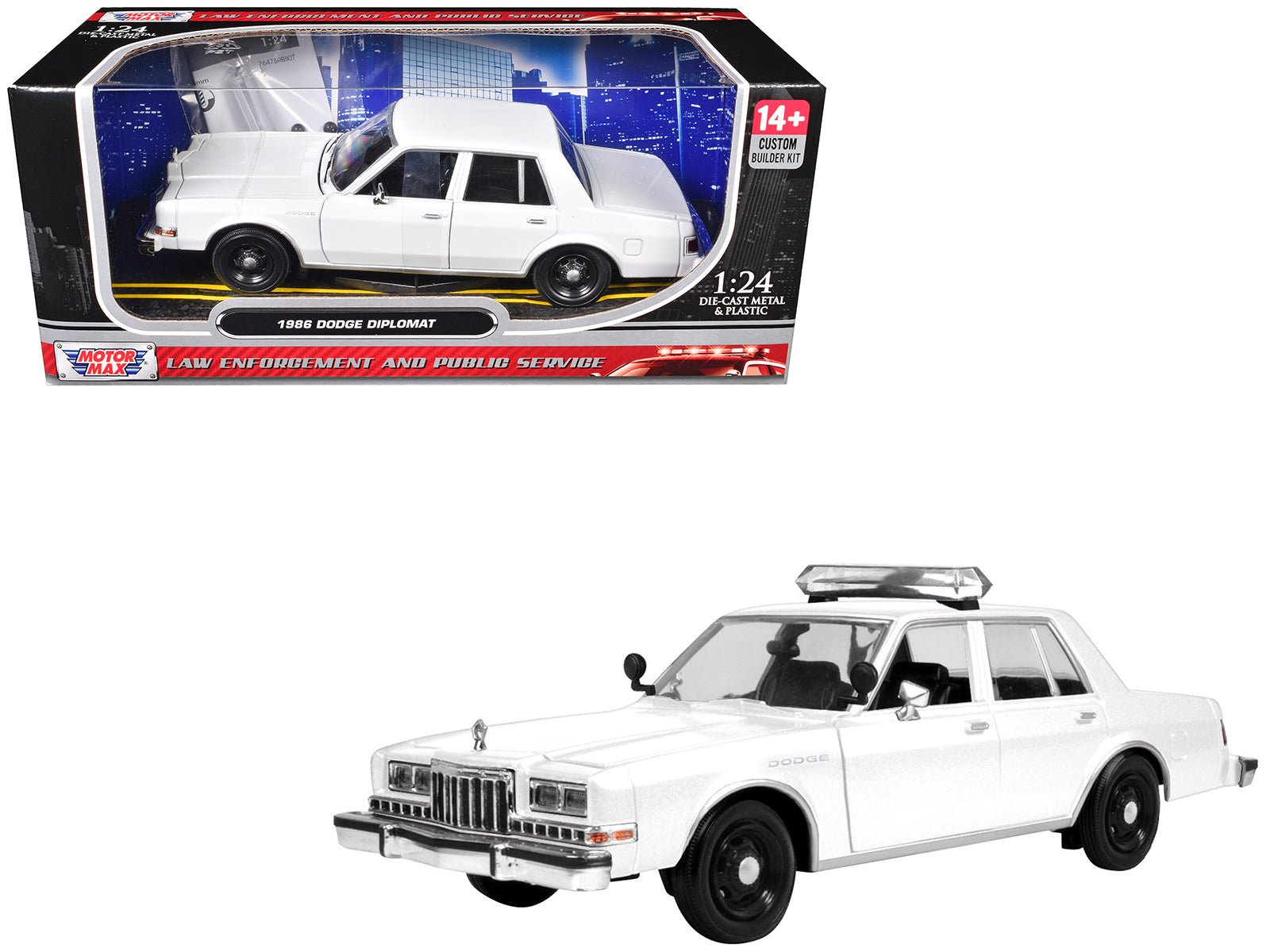 1986 Dodge Diplomat Police Car Unmarked White "Custom Builder's Kit" Series 1/24 Diecast Model Car by Motormax free shipping USA - Rapid Vehicles