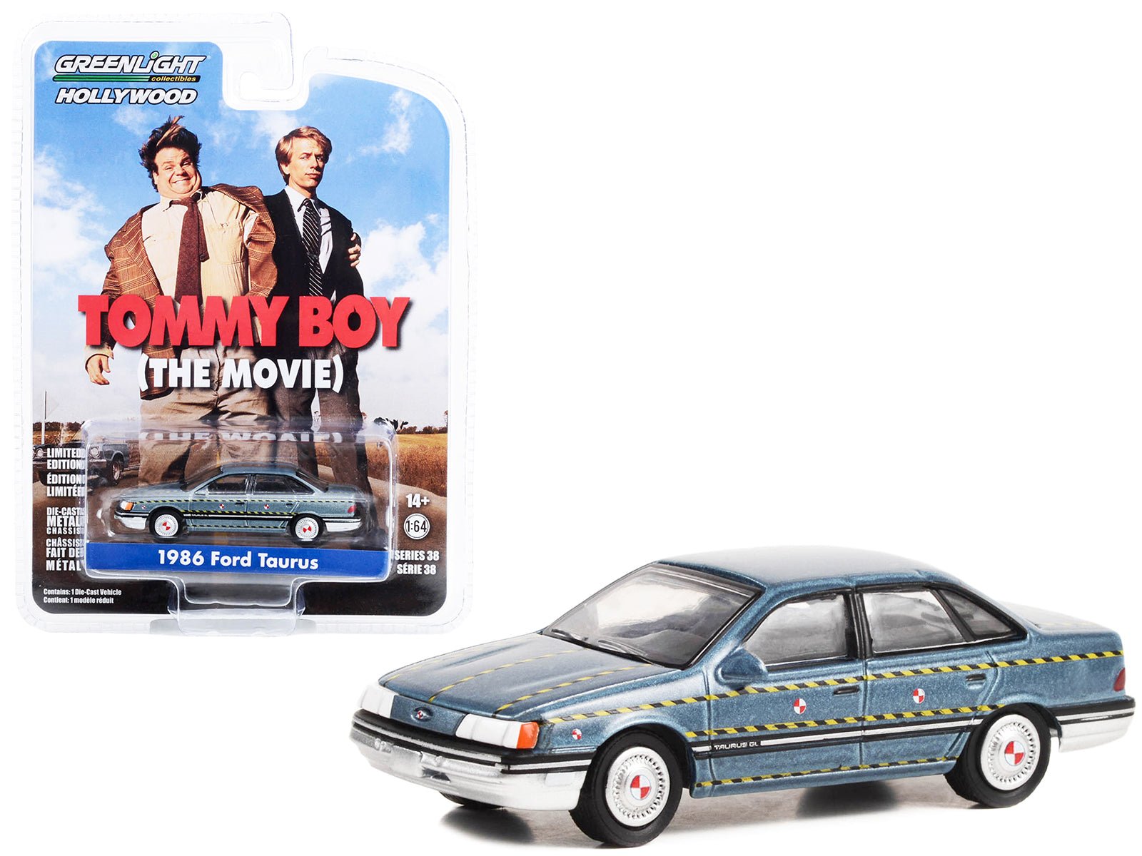 1986 Ford Taurus Blue Metallic "Zalinsky Auto Parts" Crash Test Vehicle "Tommy Boy" (1995) Movie "Hollywood Series" Release 38 1/64 Diecast Model Car by Greenlight free shipping USA - Rapid Vehicles