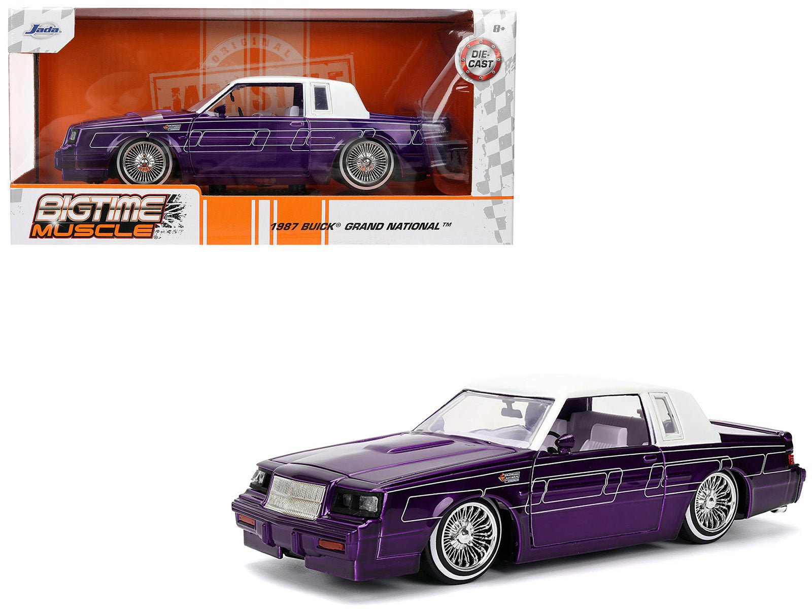 1987 Buick Grand National Candy Purple with Graphics and White Top and Interior "Bigtime Muscle" Series 1/24 Diecast Model Car by Jada free shipping USA - Rapid Vehicles