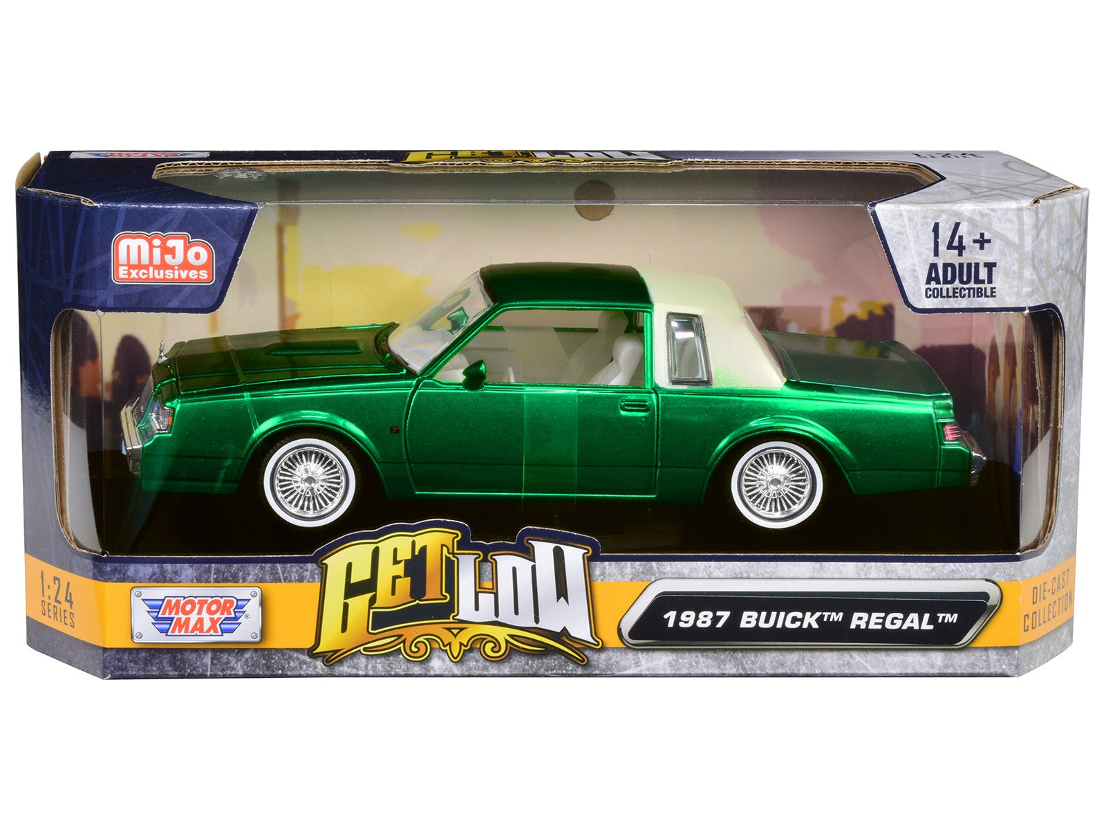 1987 Buick Regal Green Metallic with White Interior "Get Low" Series 1/24 Diecast Model Car by Motormax free shipping USA - Rapid Vehicles