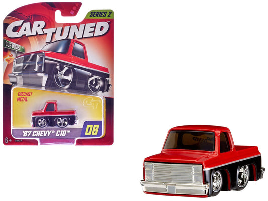 1987 Chevrolet C10 Pickup Truck Red Metallic and Black "Customs" Series 2 Diecast Model Car by CarTuned free shipping USA - Rapid Vehicles