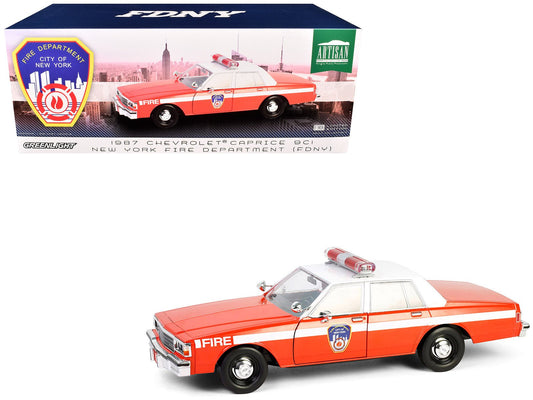1987 Chevrolet Caprice 9C1 "FDNY (The Official Fire Department City of New York)" Red with White Top and Stripes "Artisan Collection" 1/18 Diecast Model Car by Greenlight free shipping USA - Rapid Vehicles