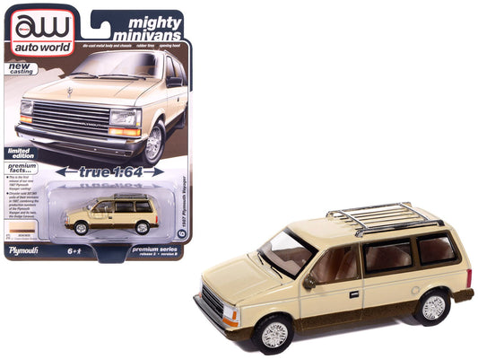 1987 Plymouth Voyager Van Light Cream and Golden Bronze Metallic 2-Tone "Mighty Minivans" Series 1/64 Diecast Model Car by Auto World free shipping USA - Rapid Vehicles