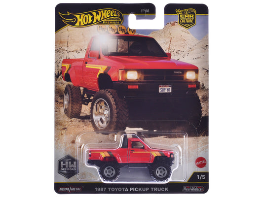 1987 Toyota Pickup Truck Red with Stripes "HW Off Road" Series Diecast Model Car by Hot Wheels free shipping USA - Rapid Vehicles