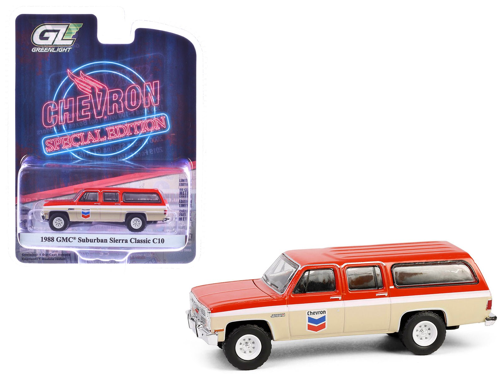 1988 GMC Suburban Sierra Classic C10 "Chevron" Orange and Beige with White Stripes "Chevron Special Edition" Series 1 1/64 Diecast Model Car by Greenlight free shipping USA - Rapid Vehicles