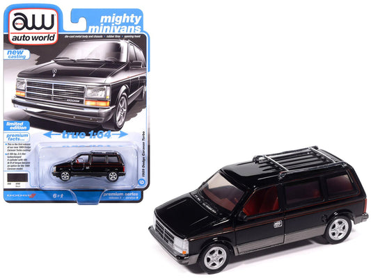 1989 Dodge Caravan Turbo Van Black with Red Stripes and Interior "Mighty Minivans" Series 1/64 Diecast Model Car by Auto World free shipping USA - Rapid Vehicles