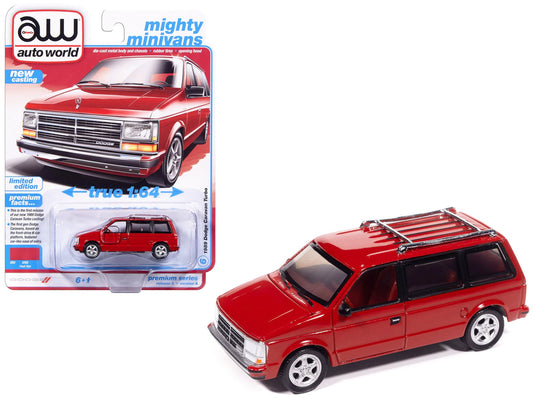1989 Dodge Caravan Turbo Van Flash Red "Mighty Minivans" Series 1/64 Diecast Model Car by Auto World free shipping USA - Rapid Vehicles