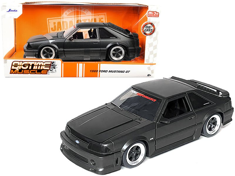 1989 Ford Mustang GT 5.0 Matt Black Metallic with Matt Black Hood "Bigtime Muscle" Series 1/24 Series Diecast Model Car by Jada free shipping USA - Rapid Vehicles