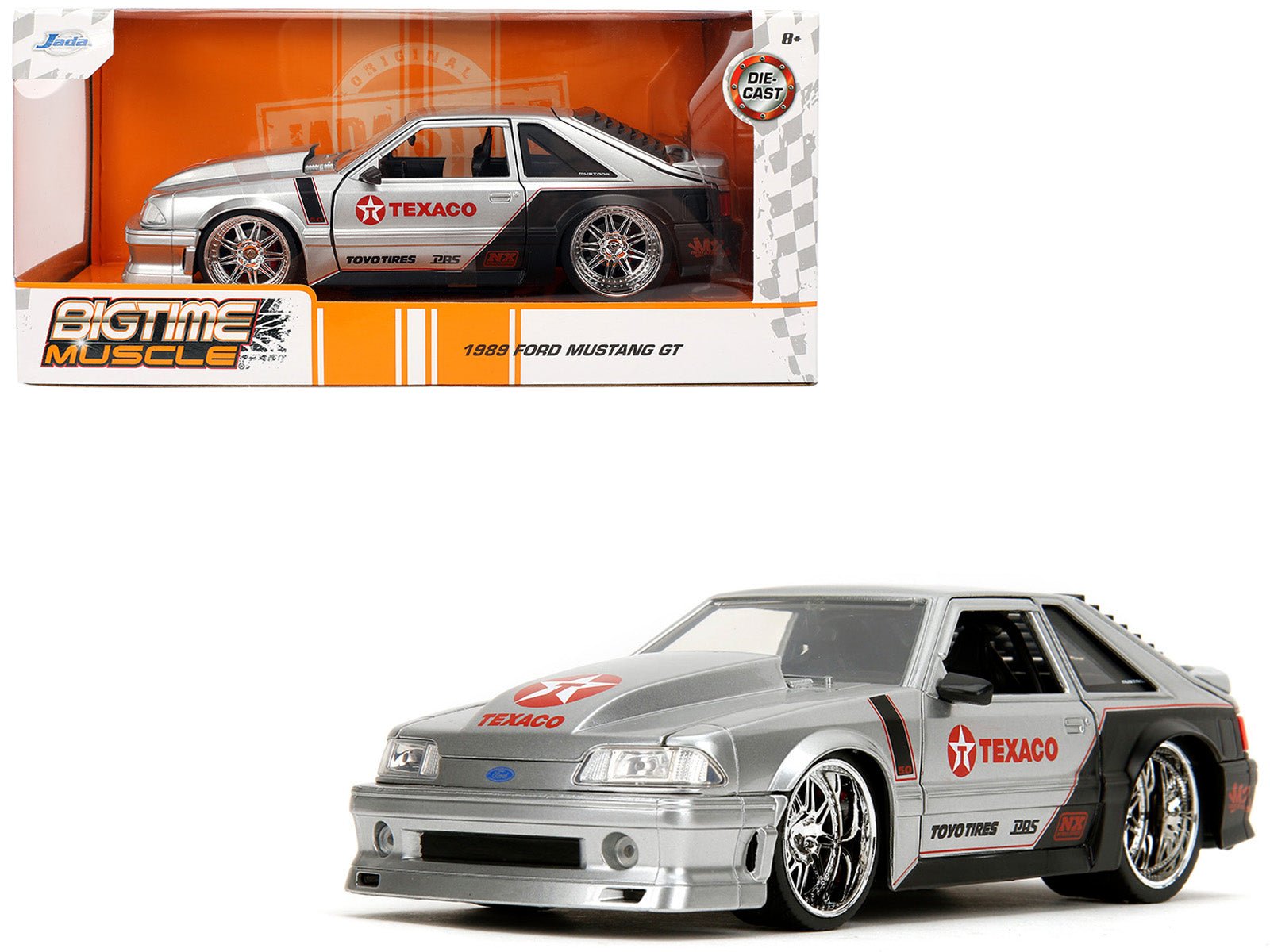 1989 Ford Mustang GT "Texaco" Silver Metallic and Matt Black "Bigtime Muscle" Series 1/24 Diecast Model Car by Jada free shipping USA - Rapid Vehicles