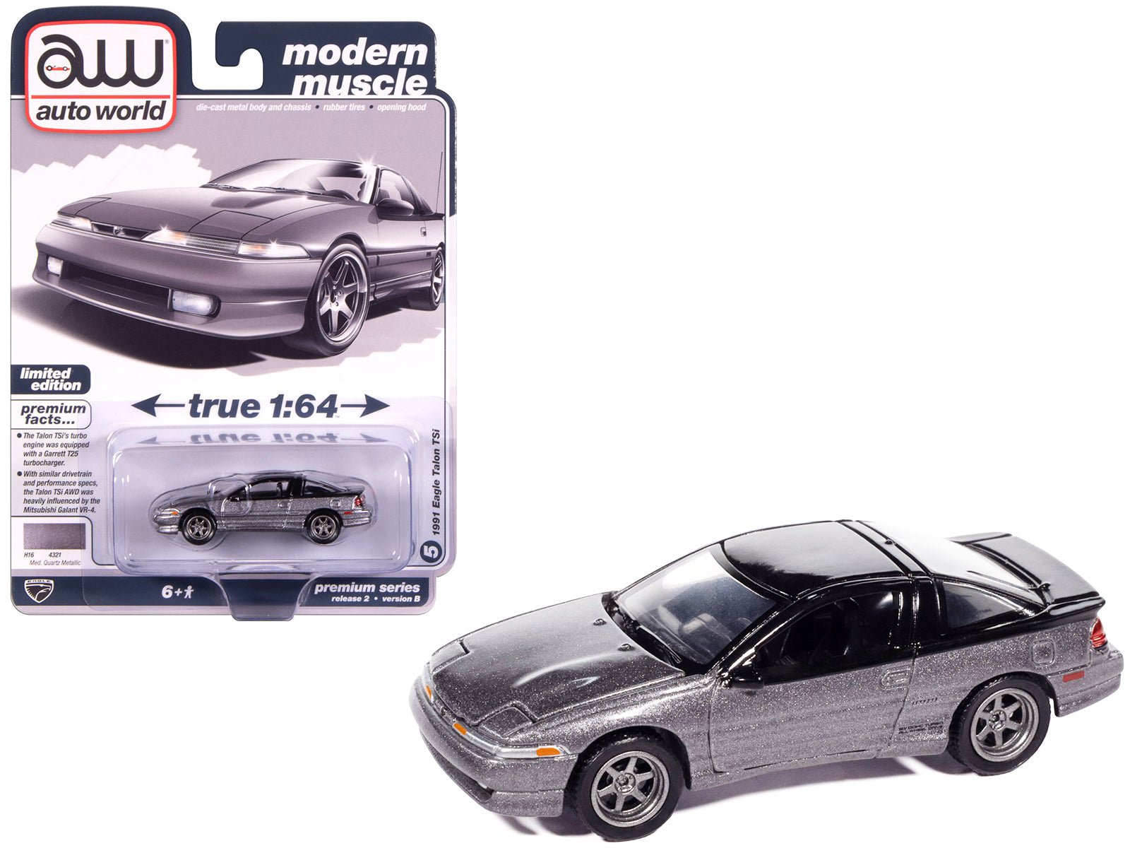 1991 Eagle Talon TSi Medium Quartz Metallic with Black Top "Modern Muscle" Series 1/64 Diecast Model Car by Auto World free shipping USA - Rapid Vehicles
