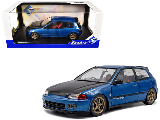 1991 Honda Civic (EG6) RHD (Right Hand Drive) "NAR" Cobalt Blue Metallic with Carbon Hood 1/18 Diecast Model Car by Solido free shipping USA - Rapid Vehicles