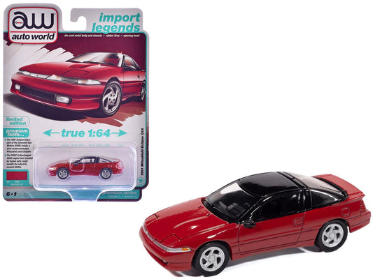 1991 Mitsubishi Eclipse GSX Maranello Red with Black Top "Import Legends" Series 1/64 Diecast Model Car by Auto World free shipping USA - Rapid Vehicles