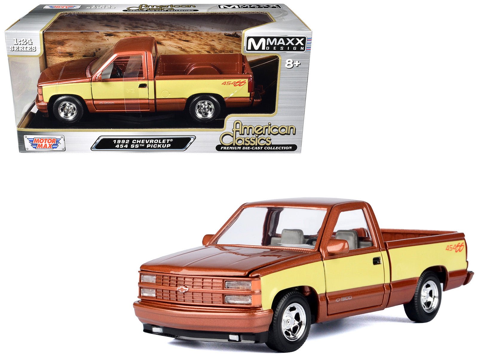 1992 Chevrolet 454 SS Pickup Truck Copper Metallic with Beige Sides "American Classics" Series 1/24 Diecast Model Car by Motormax free shipping USA - Rapid Vehicles