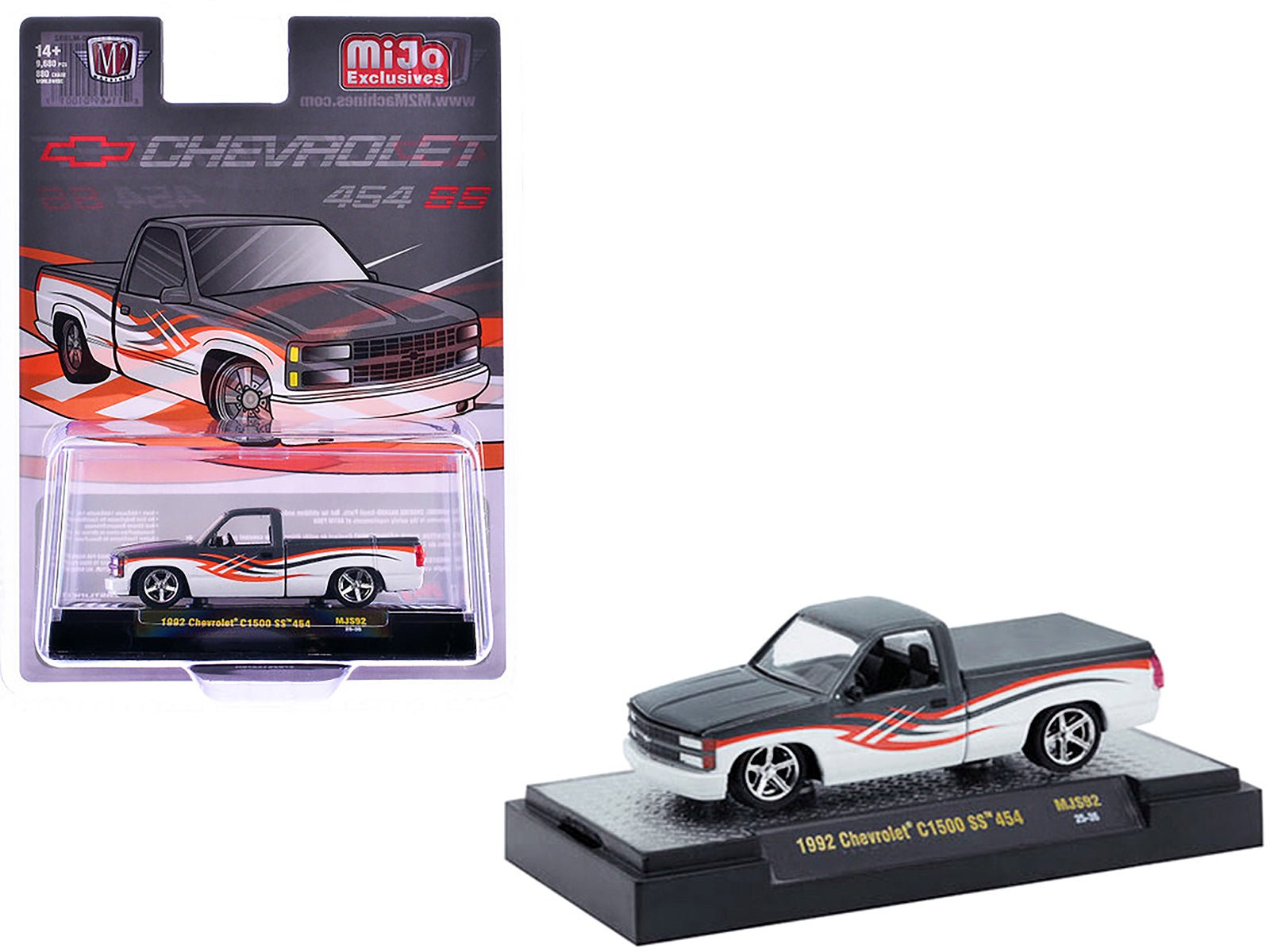 1992 Chevrolet C1500 SS 454 Pickup Truck Gray and White with Graphics Limited Edition to 9680 pieces Worldwide 1/64 Diecast Model Car by M2 Machines free shipping USA - Rapid Vehicles