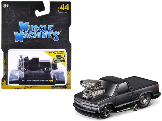 1993 Chevrolet 454 SS Pickup Truck Matt Black "Blackout Edition" 1/64 Diecast Model by Muscle Machines free shipping USA - Rapid Vehicles