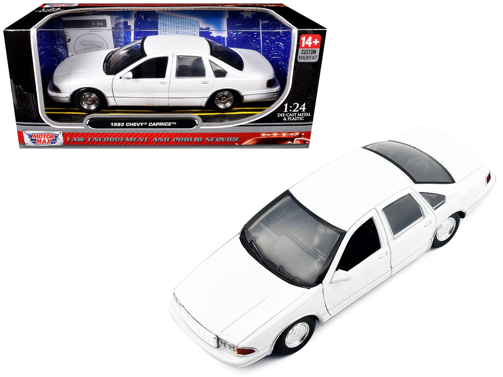 1993 Chevrolet Caprice Police Car Unmarked White "Custom Builder's Kit" Series 1/24 Diecast Model Car by Motormax free shipping USA - Rapid Vehicles