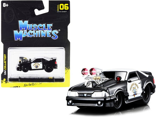 1993 Ford Mustang SVT Cobra CHP "California Highway Patrol" Black and White 1/64 Diecast Model Car by Muscle Machines free shipping USA - Rapid Vehicles