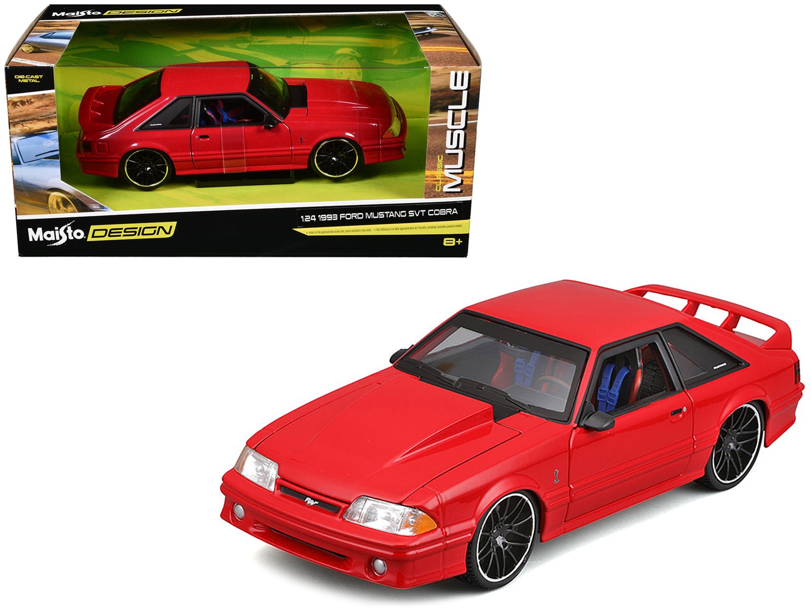 1993 Ford Mustang SVT Cobra Red "Classic Muscle" "Maisto Design" Series 1/24 Diecast Model Car by Maisto free shipping USA - Rapid Vehicles