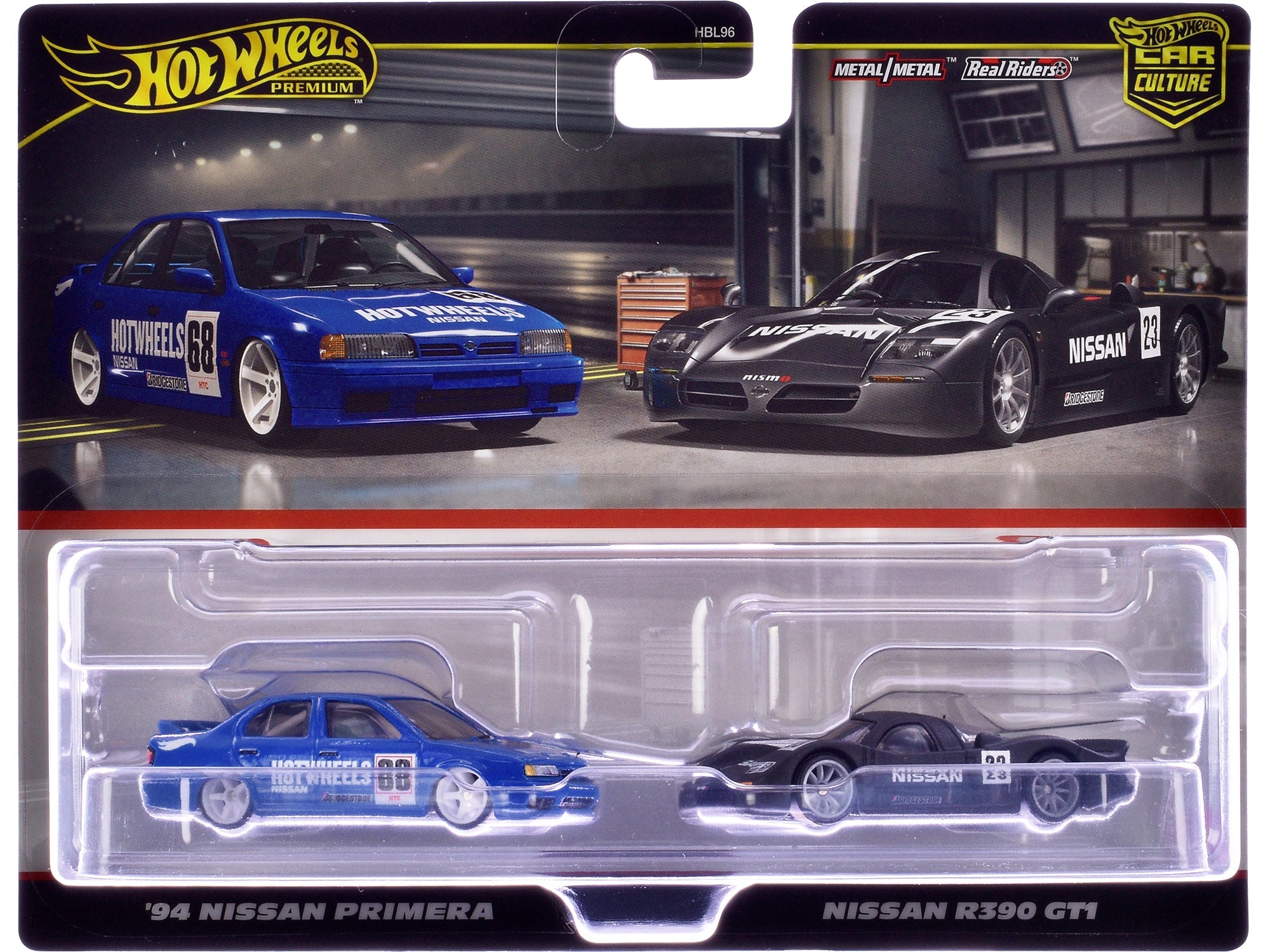 1994 Nissan Primera RHD (Right Hand Drive) 68 Blue and Nissan R390 GT1 23 Matt Black "Car Culture" Set of 2 Cars Diecast Model Cars by Hot Wheels free shipping USA - Rapid Vehicles