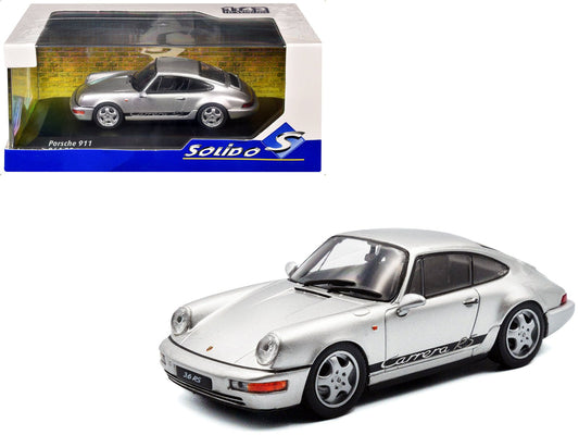 1994 Porsche 911 (964) RS Silver Metallic with Black Stripes 1/43 Diecast Model Car by Solido free shipping USA - Rapid Vehicles