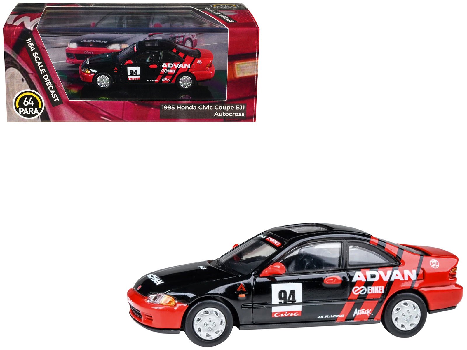 1995 Honda Civic Coupe EJ1 94 "Autocross - ADVAN" Black and Red 1/64 Diecast Model Car by Paragon Models free shipping USA - Rapid Vehicles