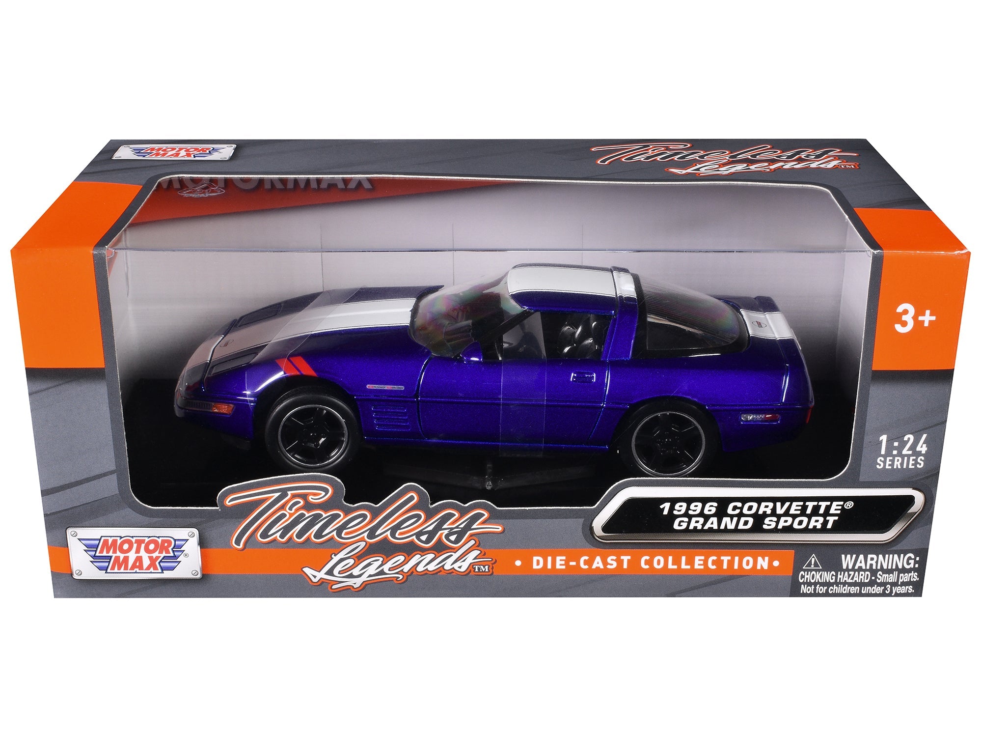 1996 Chevrolet Corvette Grand Sport Blue Metallic with White Stripes "Timeless Legends" Series 1/24 Diecast Model Car by Motormax free shipping USA - Rapid Vehicles