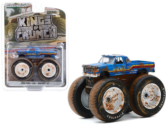 1996 Ford F-250 Monster Truck "Bigfoot 7" Blue (Dirty Version) "Kings of Crunch" Series 7 1/64 Diecast Model Car by Greenlight free shipping USA - Rapid Vehicles